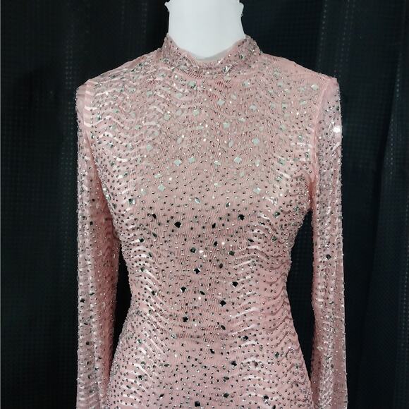 NWOT! WINDSOR! PEACHY PINK ULTRA STRETCH JEWELED, SHIMMERING DRESS! SZ L - Picture 3 of 11